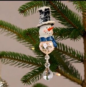 Rare Snowman Teardrop Christmas Ornament Beaded Holiday Tree Decoration